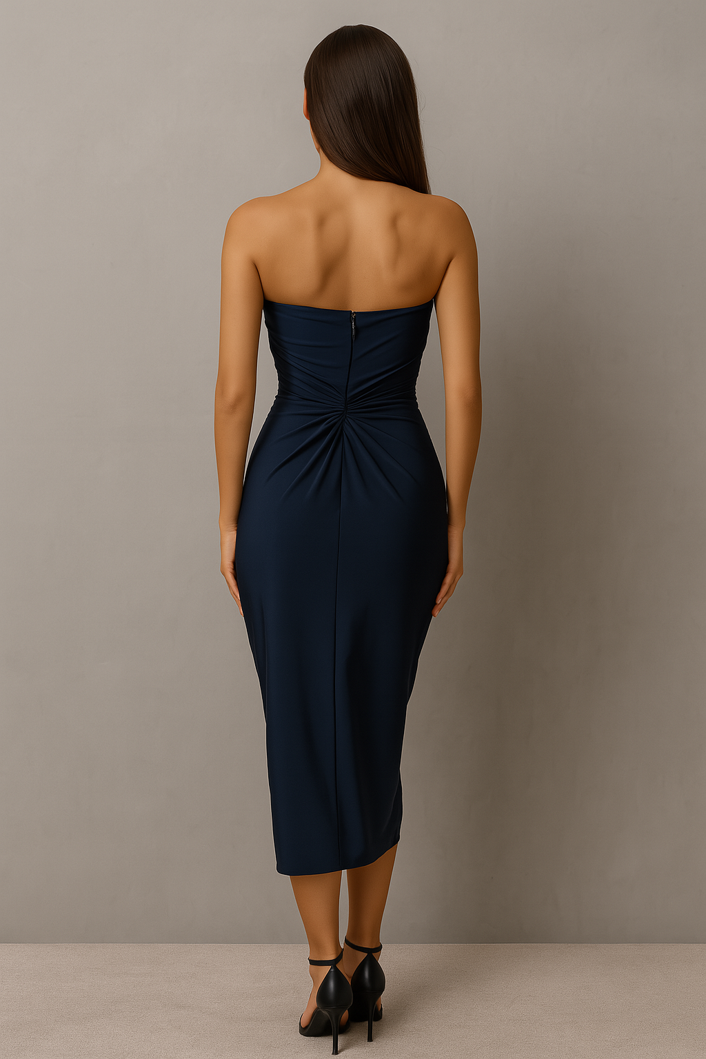 Draped Beaded Slit Satin Dress-SS0015