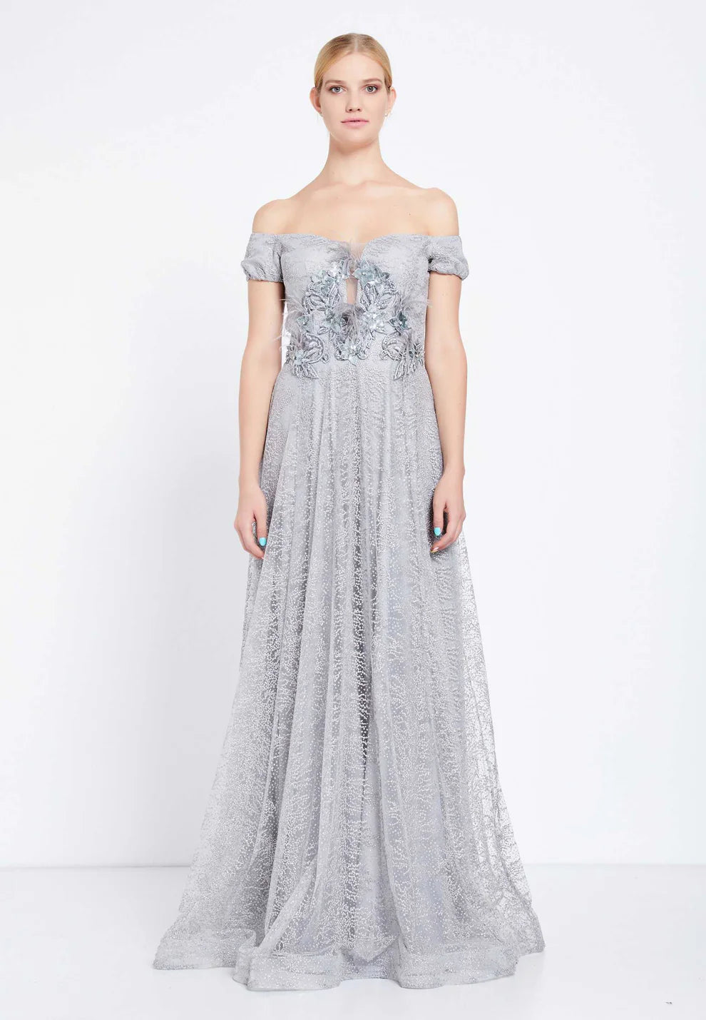 Off Shoulder Maxi Tulle A - Line Regular Prom Dress-SS0023