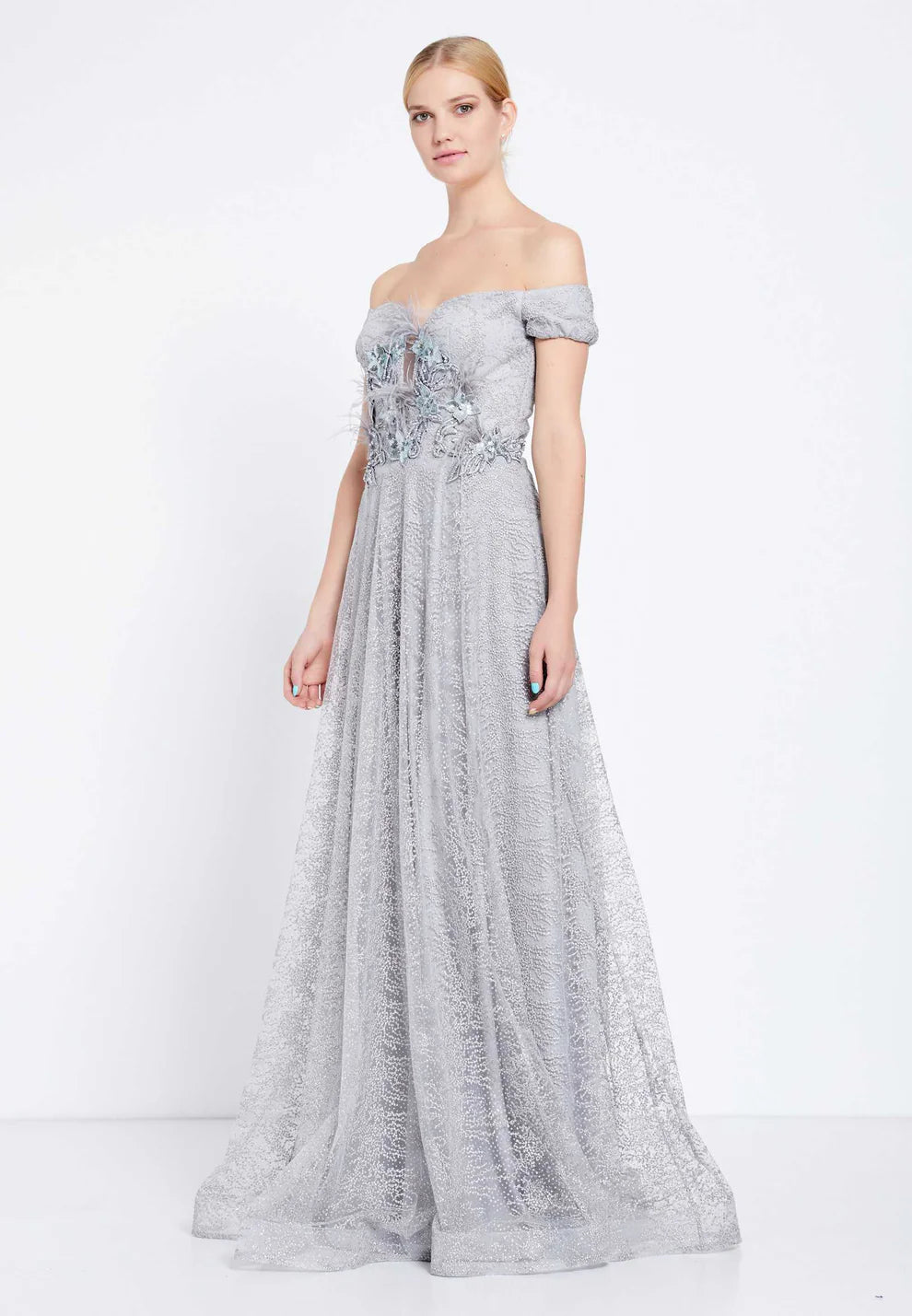 Off Shoulder Maxi Tulle A - Line Regular Prom Dress-SS0023