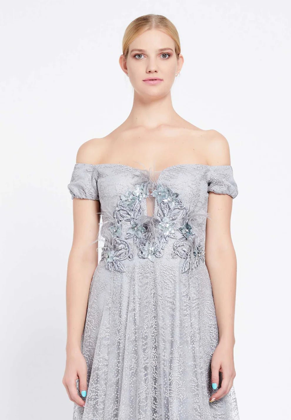 Off Shoulder Maxi Tulle A - Line Regular Prom Dress-SS0023