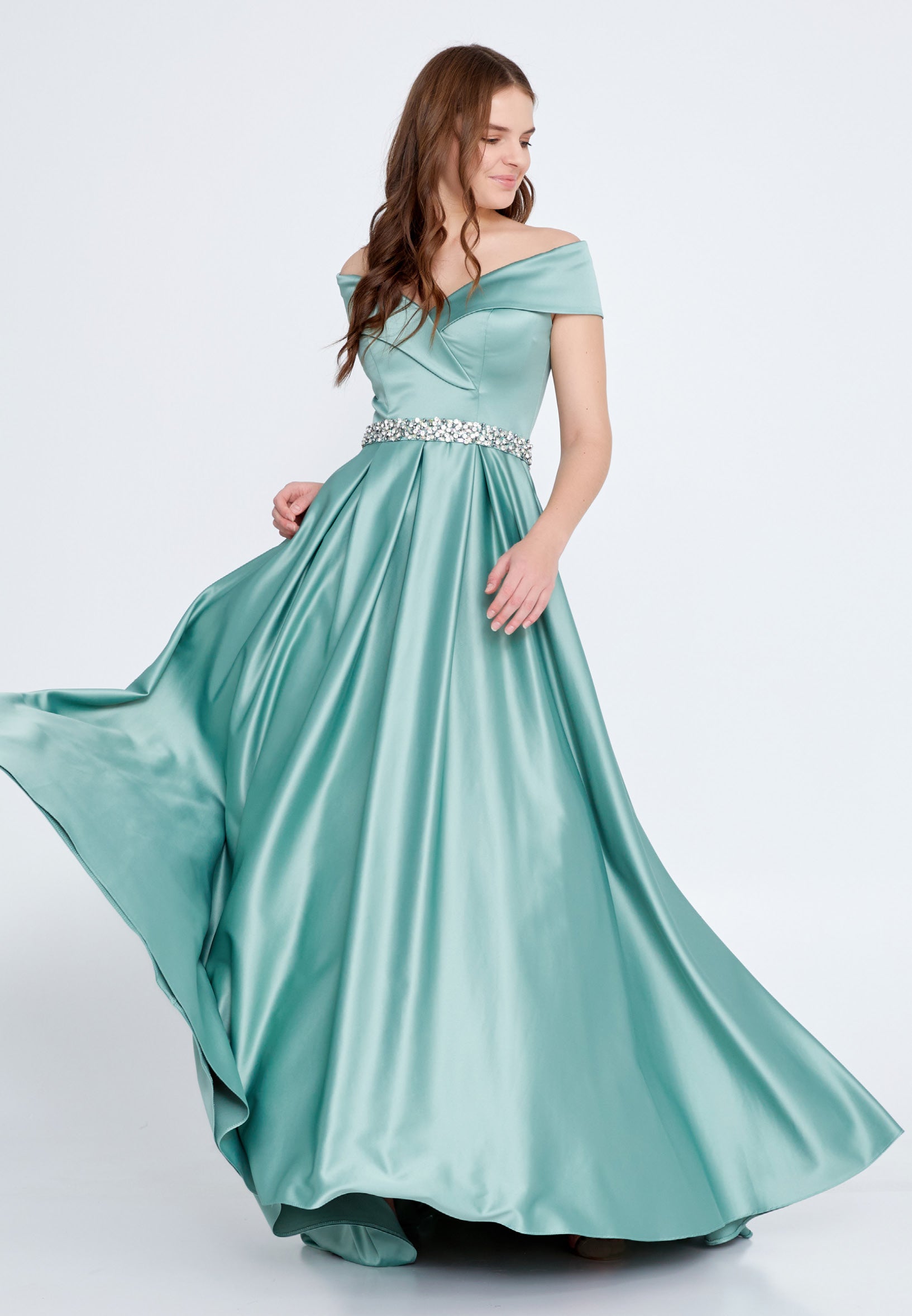 Off Shoulder Maxi Satin A - Line Regular Prom Dress-SS0018