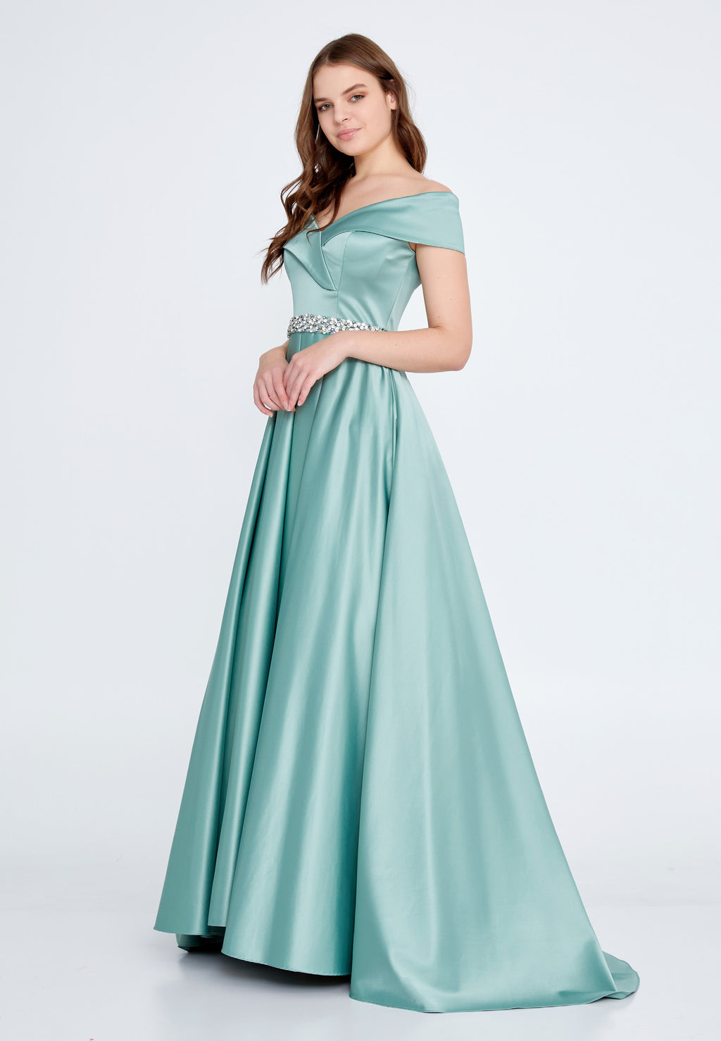 Off Shoulder Maxi Satin A - Line Regular Prom Dress-SS0018