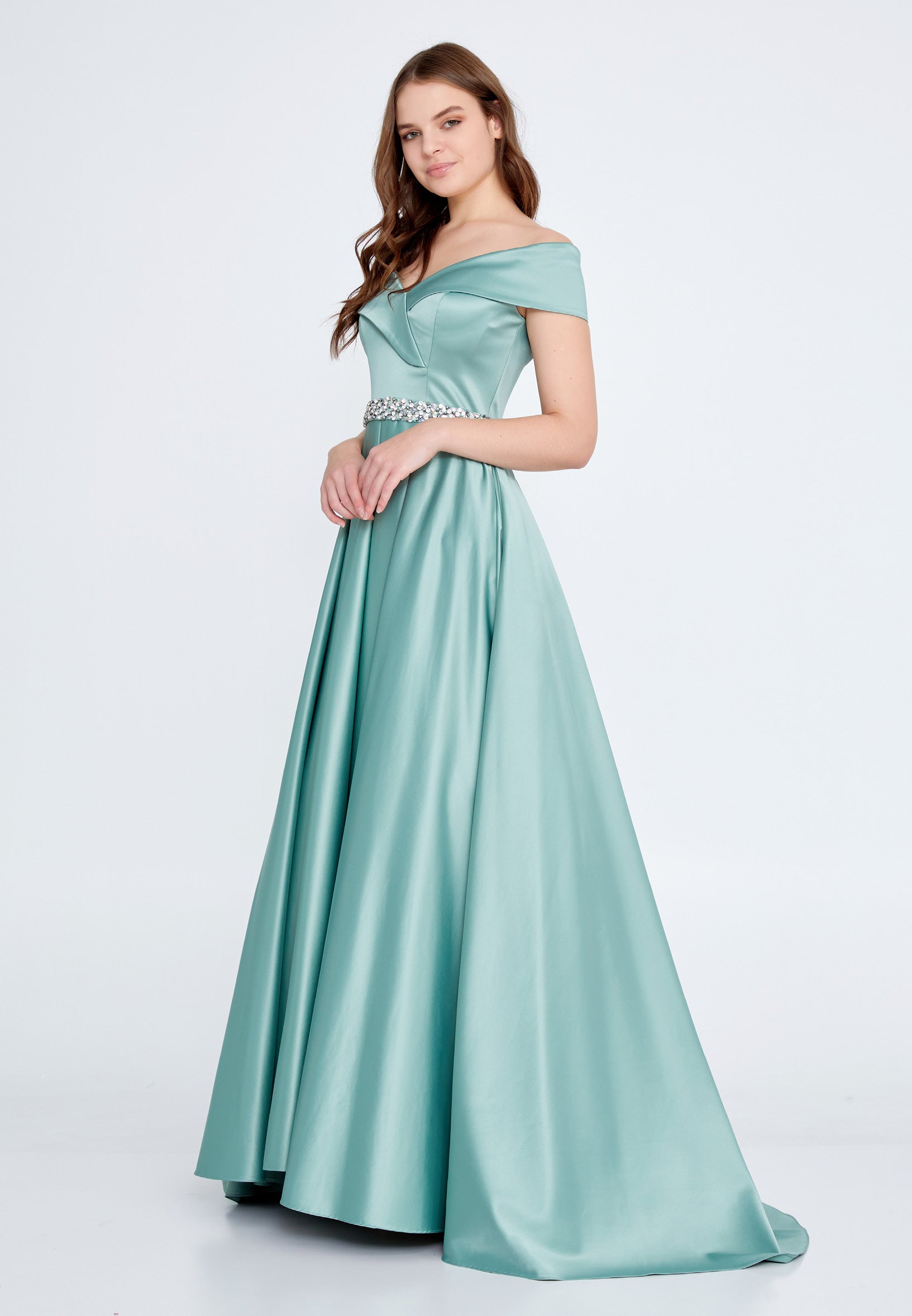 Off Shoulder Maxi Satin A - Line Regular Prom Dress-SS0018