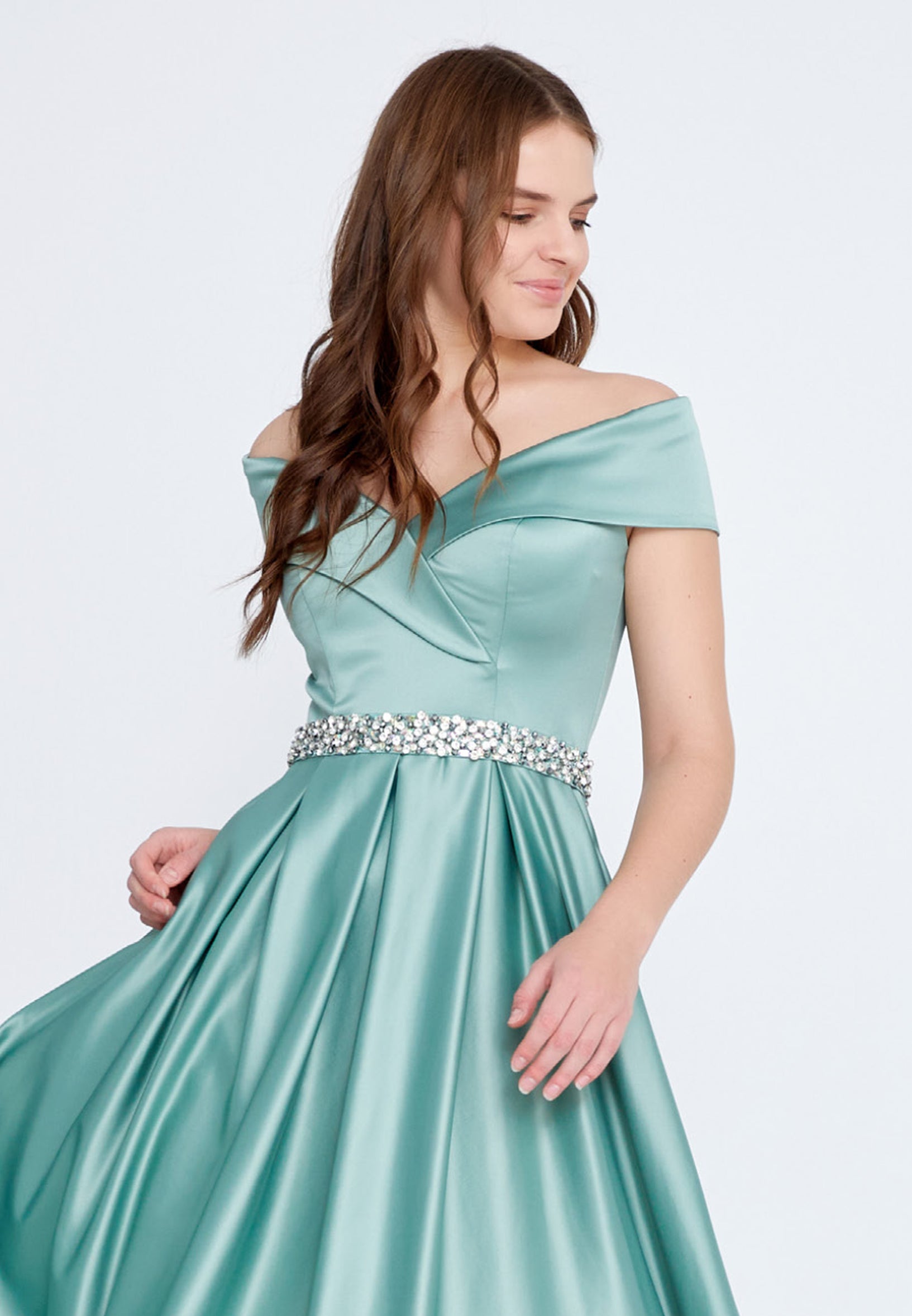 Off Shoulder Maxi Satin A - Line Regular Prom Dress-SS0018