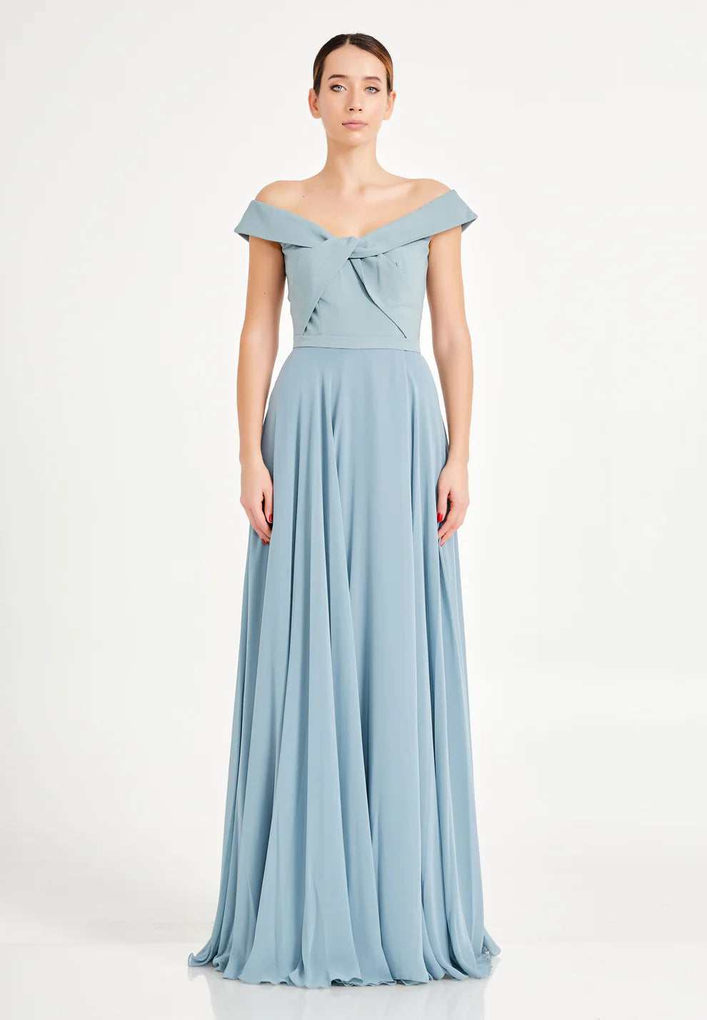 Off Shoulder Maxi Chiffon A - Line Regular Evening Dress-SS0027