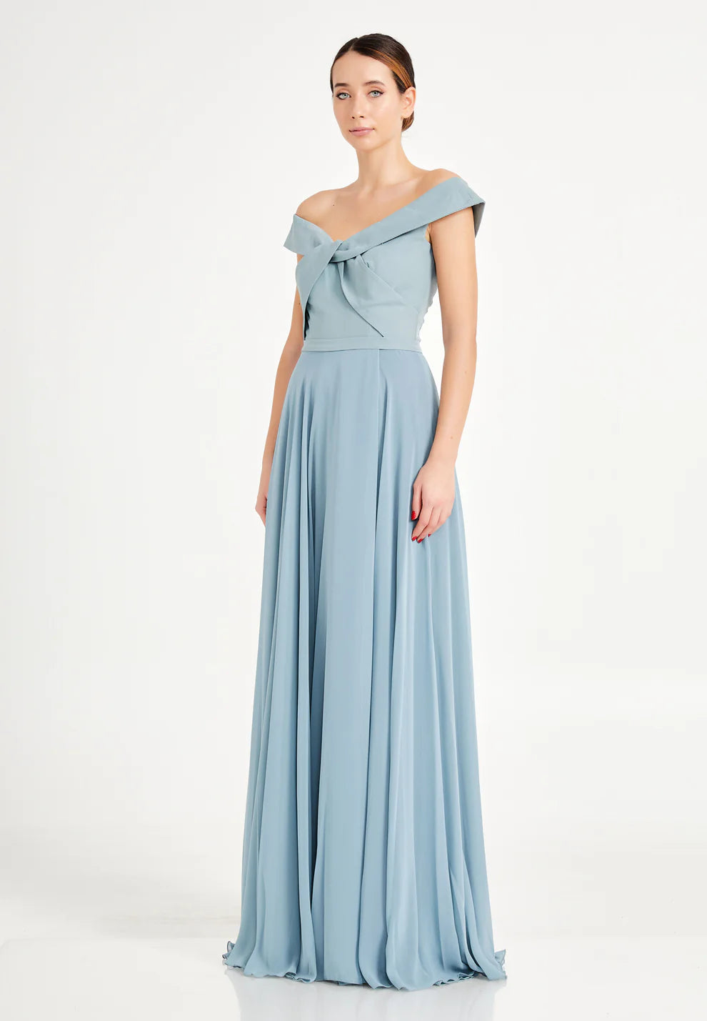 Off Shoulder Maxi Chiffon A - Line Regular Evening Dress-SS0027