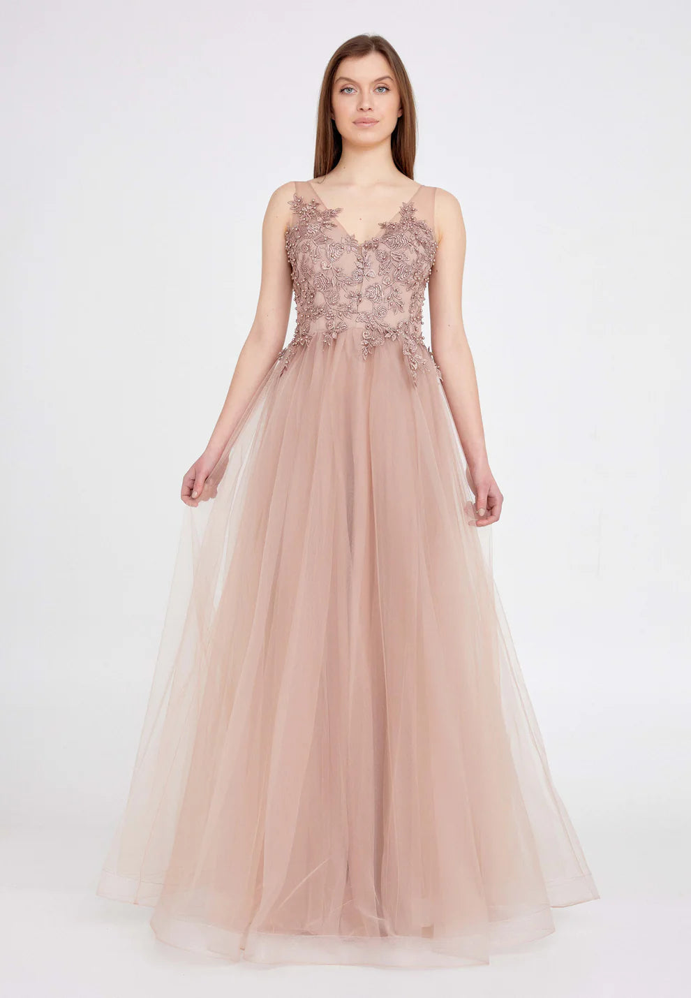 Sleeveless Maxi Tulle A - Line Regular Prom Dress-SS0020