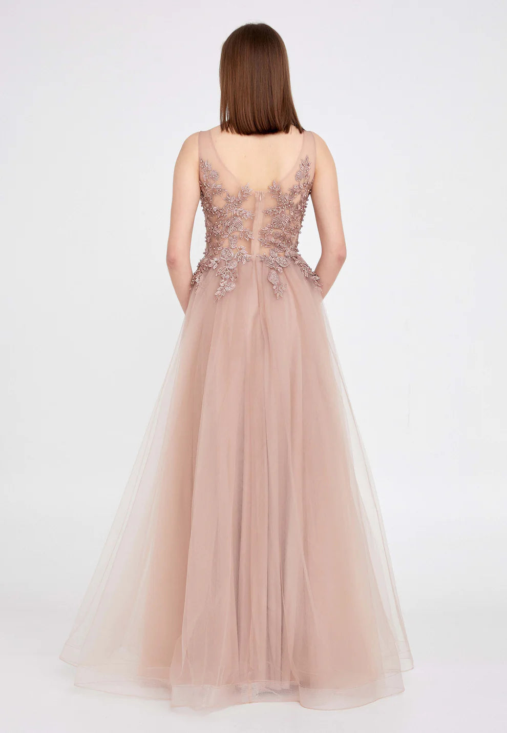 Sleeveless Maxi Tulle A - Line Regular Prom Dress-SS0020