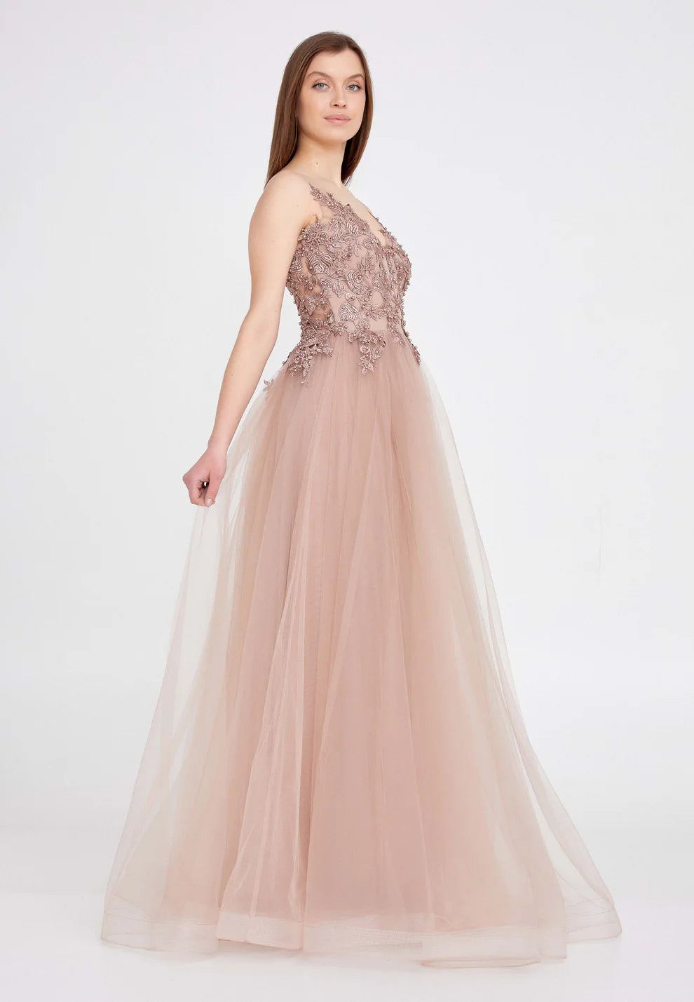 Sleeveless Maxi Tulle A - Line Regular Prom Dress-SS0020