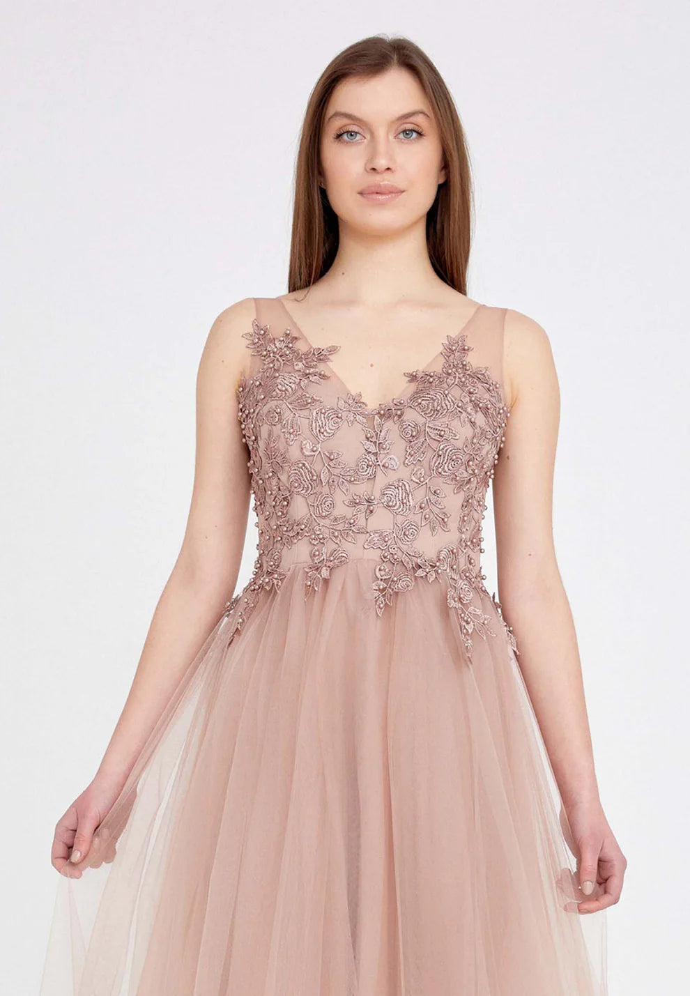 Sleeveless Maxi Tulle A - Line Regular Prom Dress-SS0020