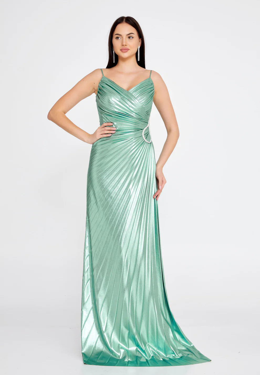 Sleeveless Maxi Satin Column Regular Evening Dress-SS0026