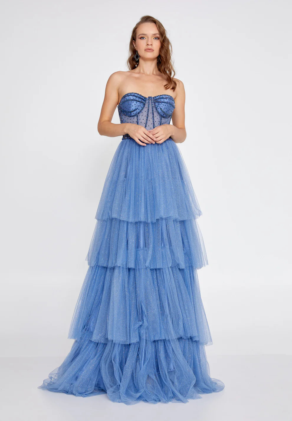 Strapless Maxi Tulle Column Regular Prom Dress-SS0037