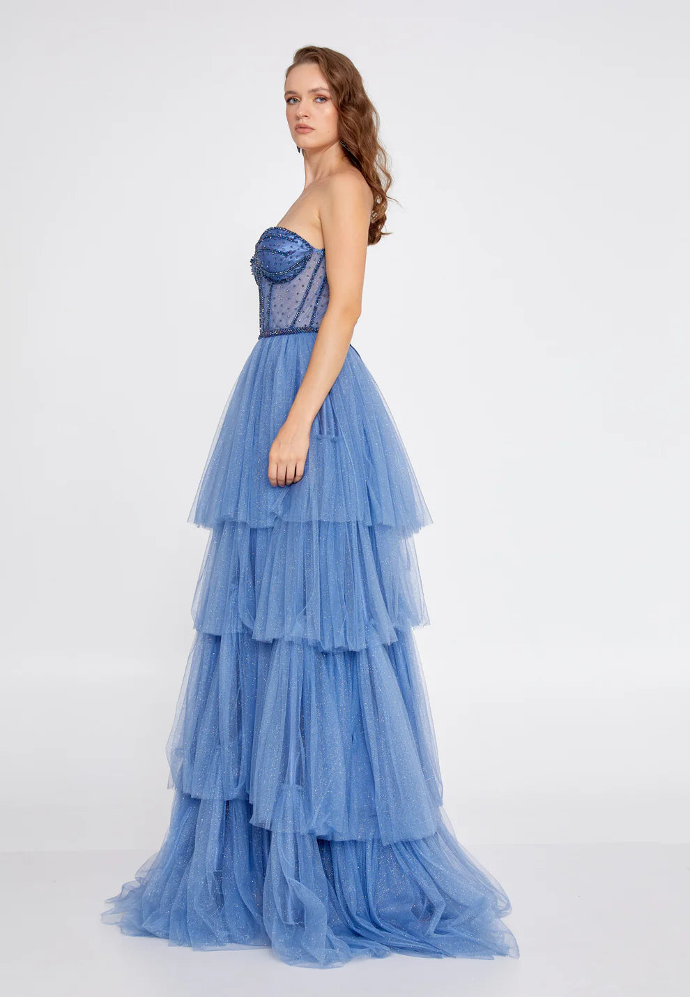 Strapless Maxi Tulle Column Regular Prom Dress-SS0037