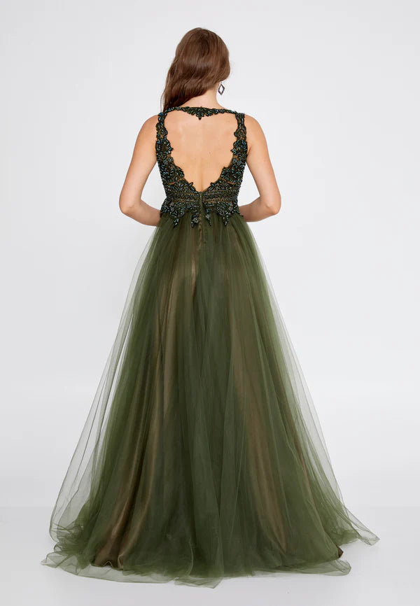 Sleeveless Maxi Tulle A - Line Regular Prom Dress-SS0040