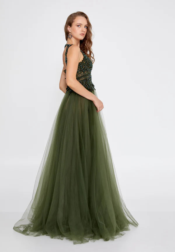 Sleeveless Maxi Tulle A - Line Regular Prom Dress-SS0040