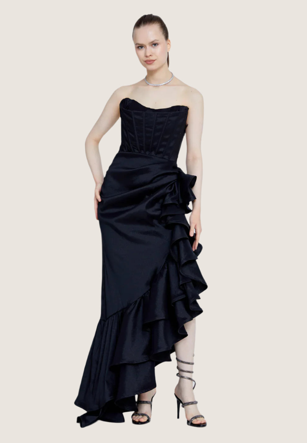 Strapless Maxi Polyester Column Regular Wedding Guest Dress-SS0045