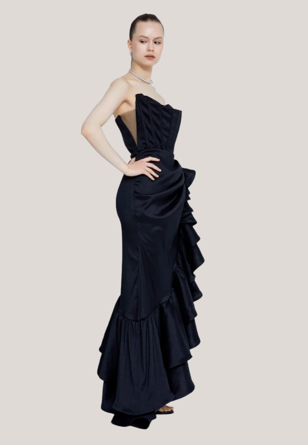 Strapless Maxi Polyester Column Regular Wedding Guest Dress-SS0045