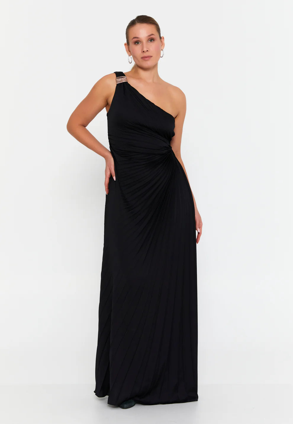 One Shoulder Maxi Viscose Mermaid Plus Size Wedding Guest Dress-SS0044