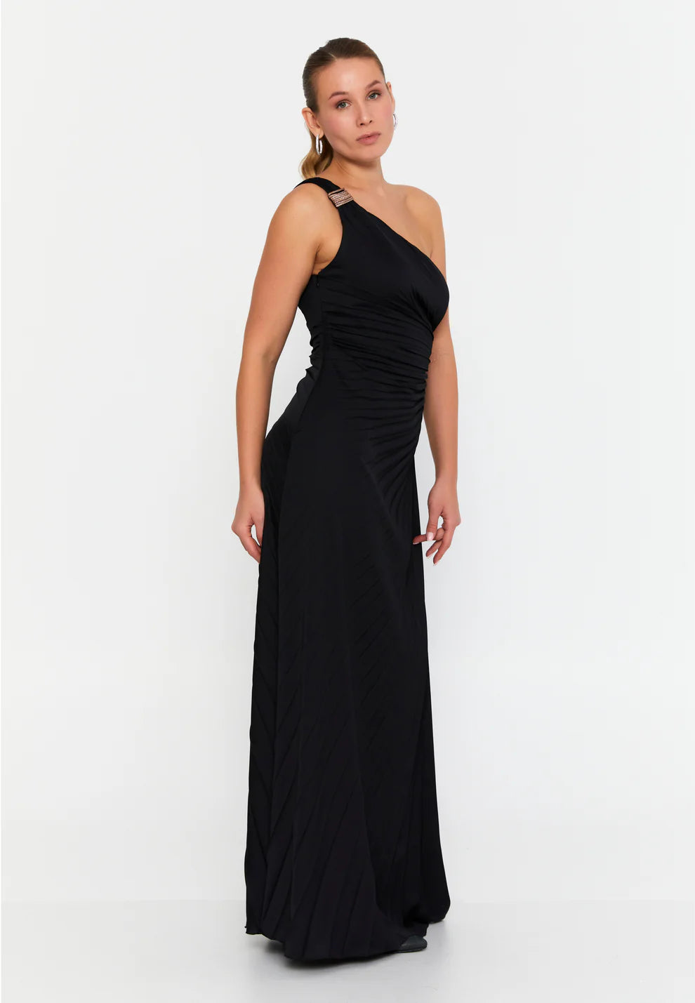One Shoulder Maxi Viscose Mermaid Plus Size Wedding Guest Dress-SS0044