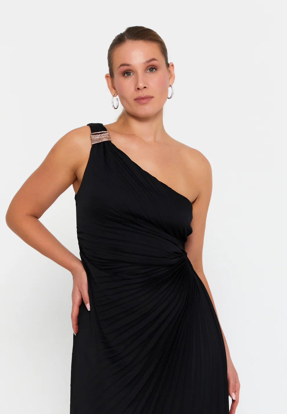 One Shoulder Maxi Viscose Mermaid Plus Size Wedding Guest Dress-SS0044