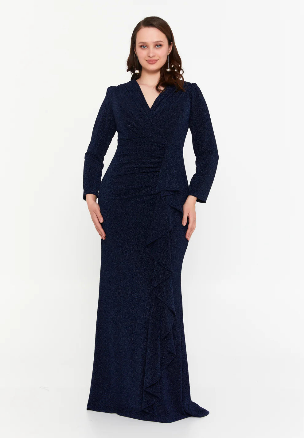 Long Sleeve Maxi Lycra Mermaid Plus Size Wedding Guest Dress-SS0029