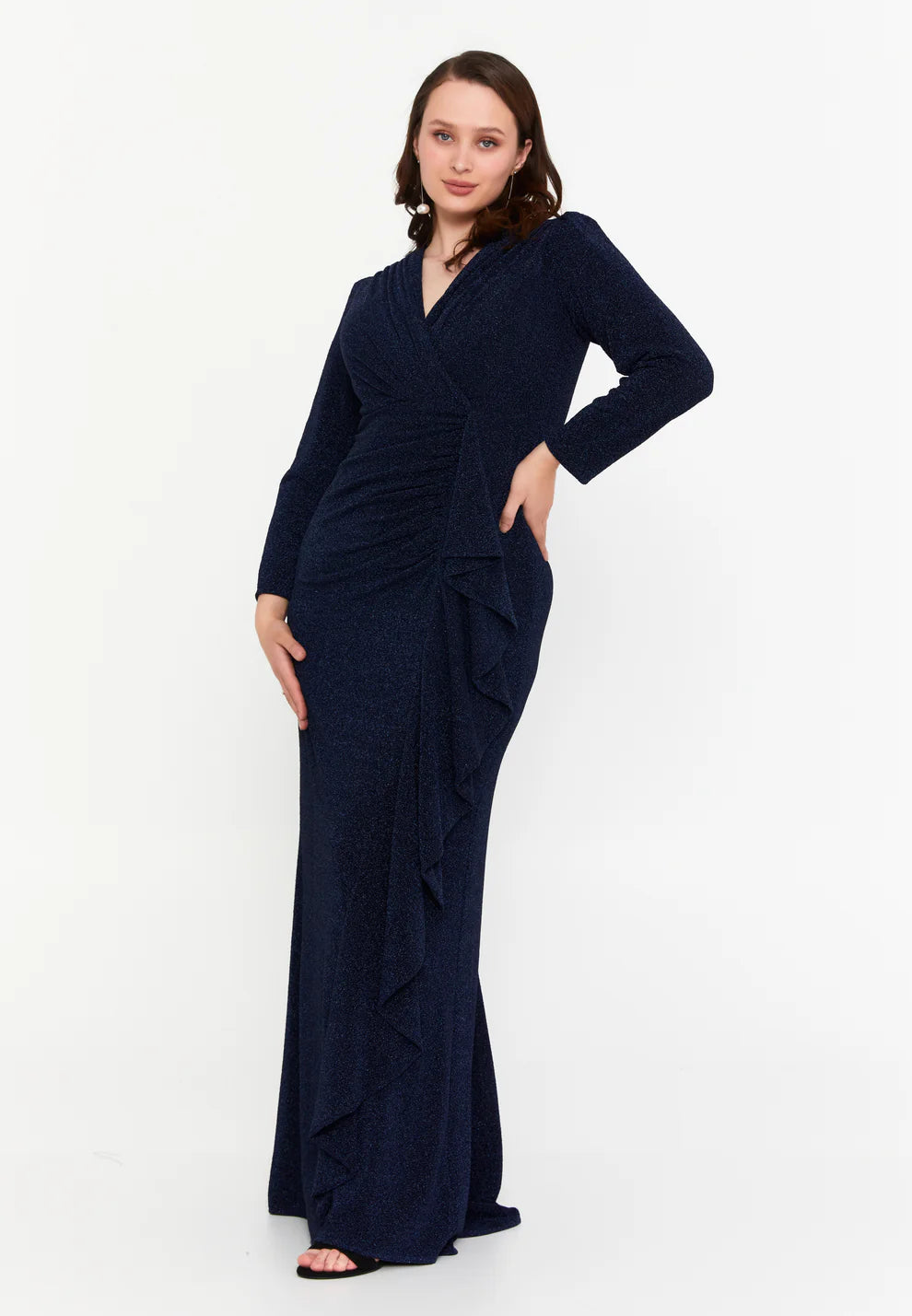 Long Sleeve Maxi Lycra Mermaid Plus Size Wedding Guest Dress-SS0029