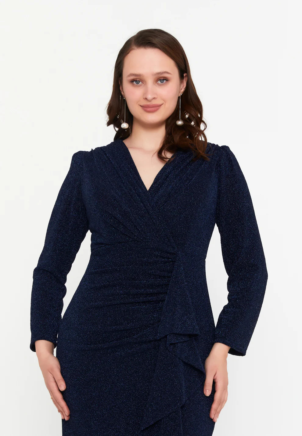 Long Sleeve Maxi Lycra Mermaid Plus Size Wedding Guest Dress-SS0029