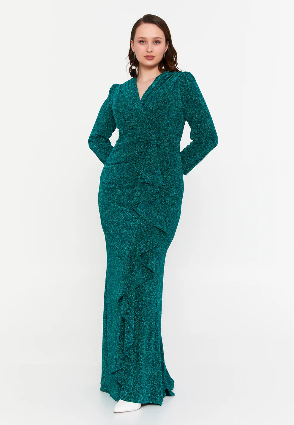Long Sleeve Maxi Lycra Mermaid Plus Size Wedding Guest Dress-SS0029