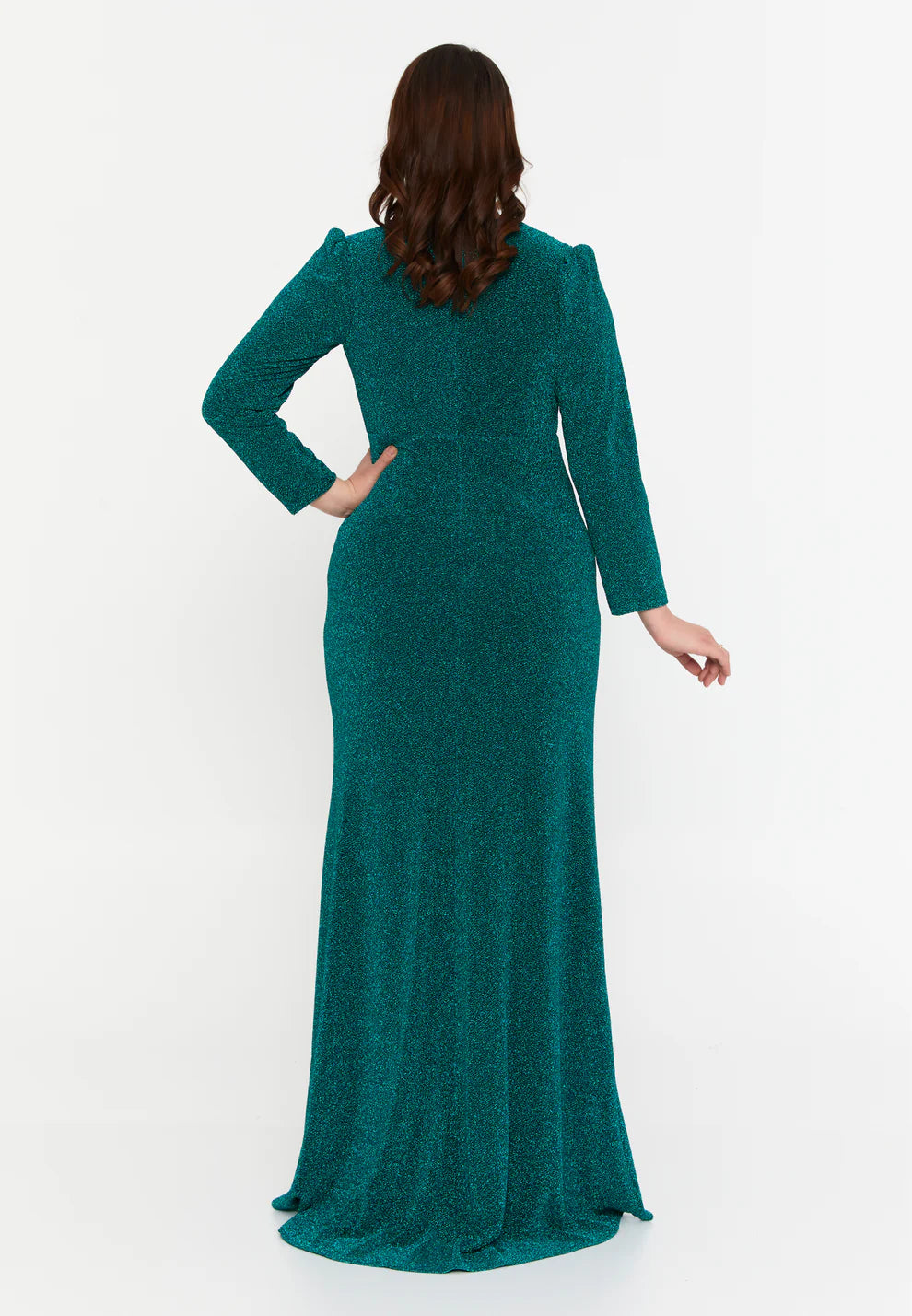 Long Sleeve Maxi Lycra Mermaid Plus Size Wedding Guest Dress-SS0029