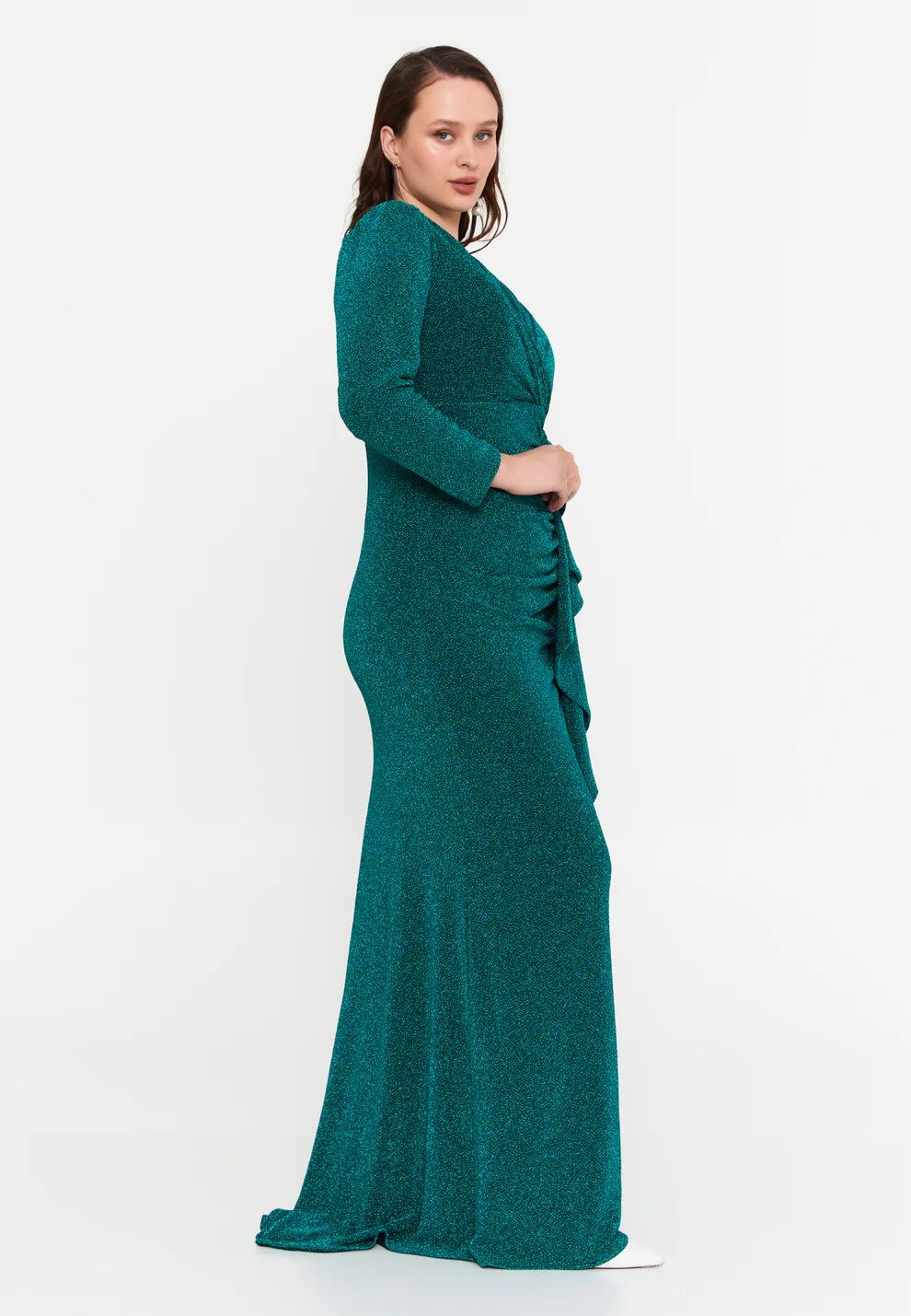 Long Sleeve Maxi Lycra Mermaid Plus Size Wedding Guest Dress-SS0029