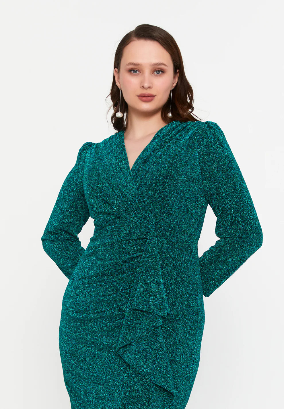 Long Sleeve Maxi Lycra Mermaid Plus Size Wedding Guest Dress-SS0029