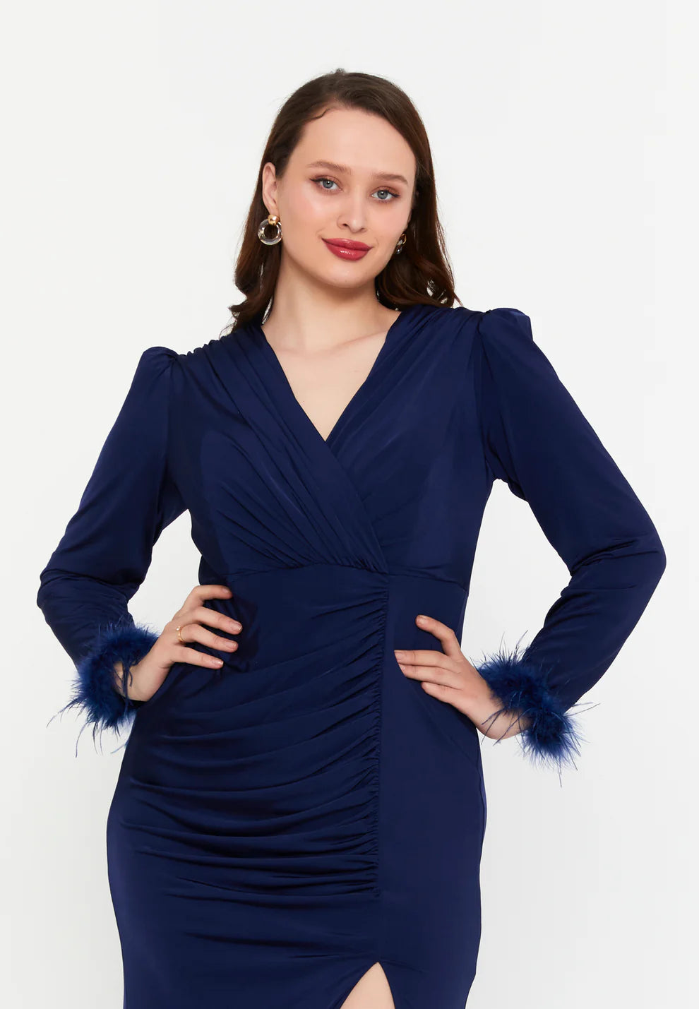 Long Sleeve Maxi Lycra Mermaid Plus Size Evening Dress-SS0032