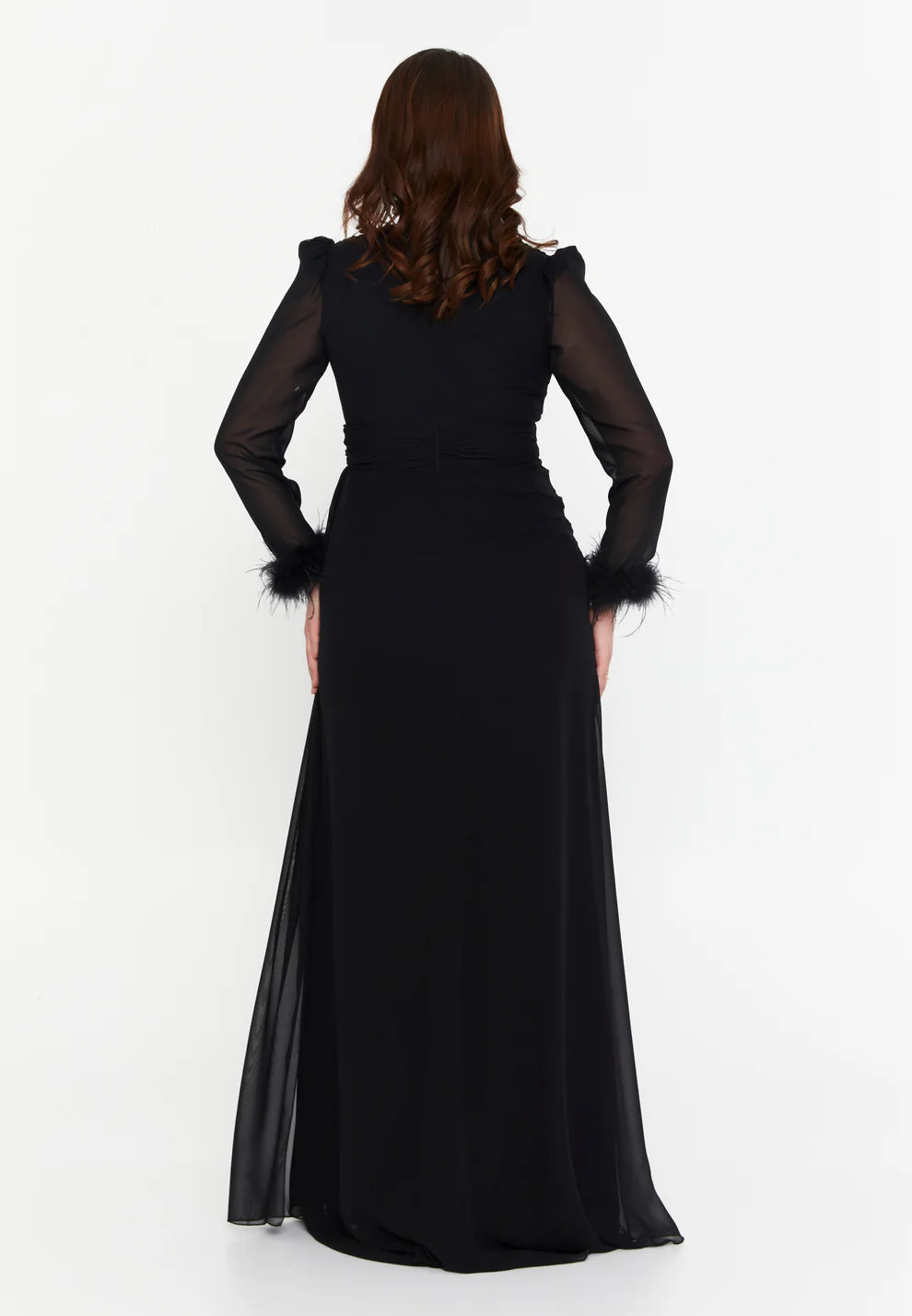 Long Sleeve Maxi Chiffon Mermaid Plus Size Wedding Guest Dress-SS0028