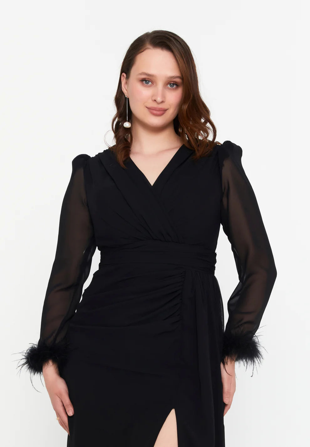 Long Sleeve Maxi Chiffon Mermaid Plus Size Wedding Guest Dress-SS0028