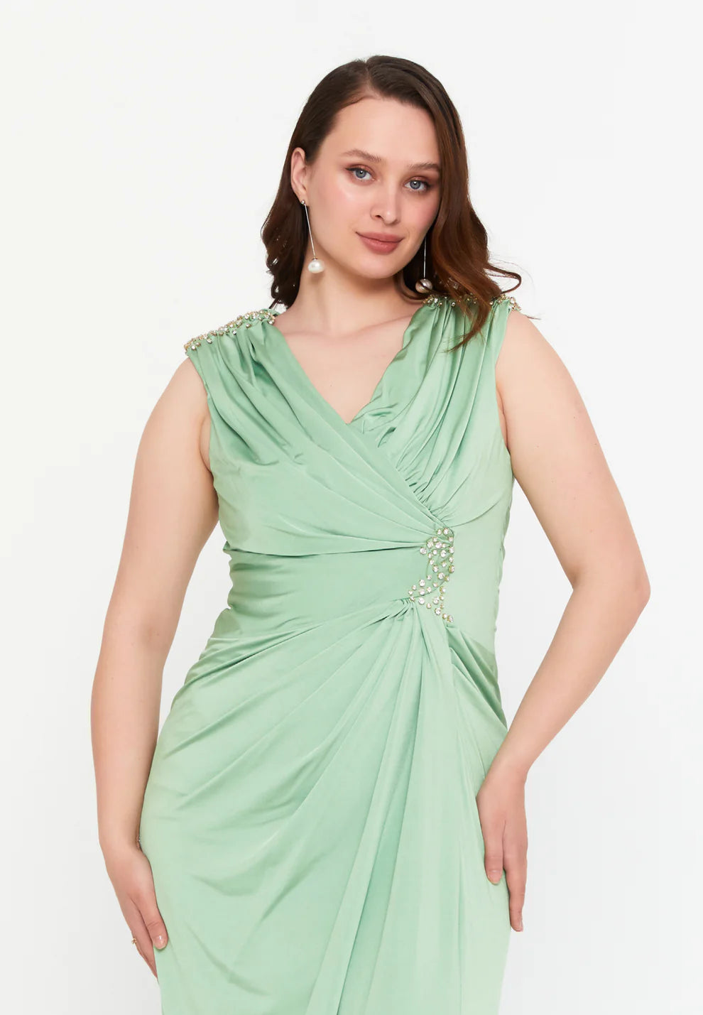 Sleeveless Maxi Lycra Mermaid Plus Size Wedding Guest Dress-SS0030