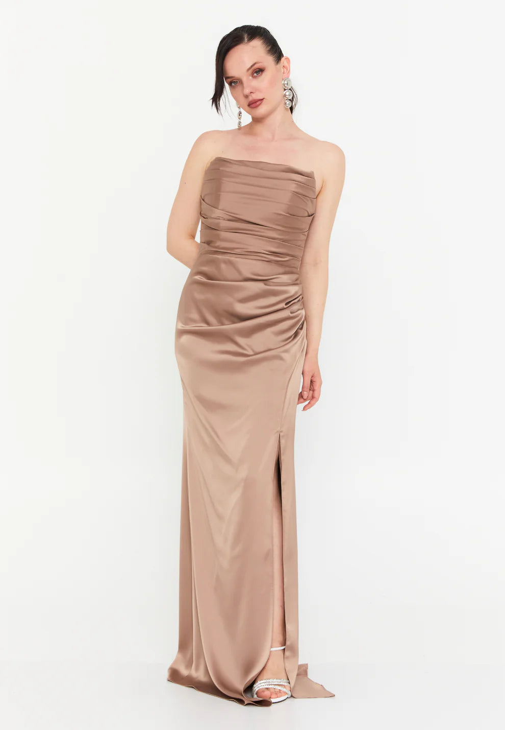 Strapless Maxi Satin Mermaid Regular Wedding Guest Dress-SS0035