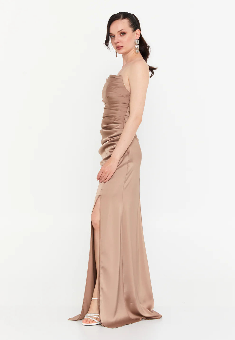 Strapless Maxi Satin Mermaid Regular Wedding Guest Dress-SS0035