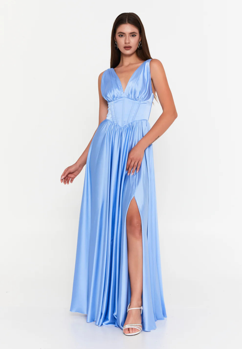Sleeveless Maxi Satin Column Regular Wedding Guest Dress-SS0043