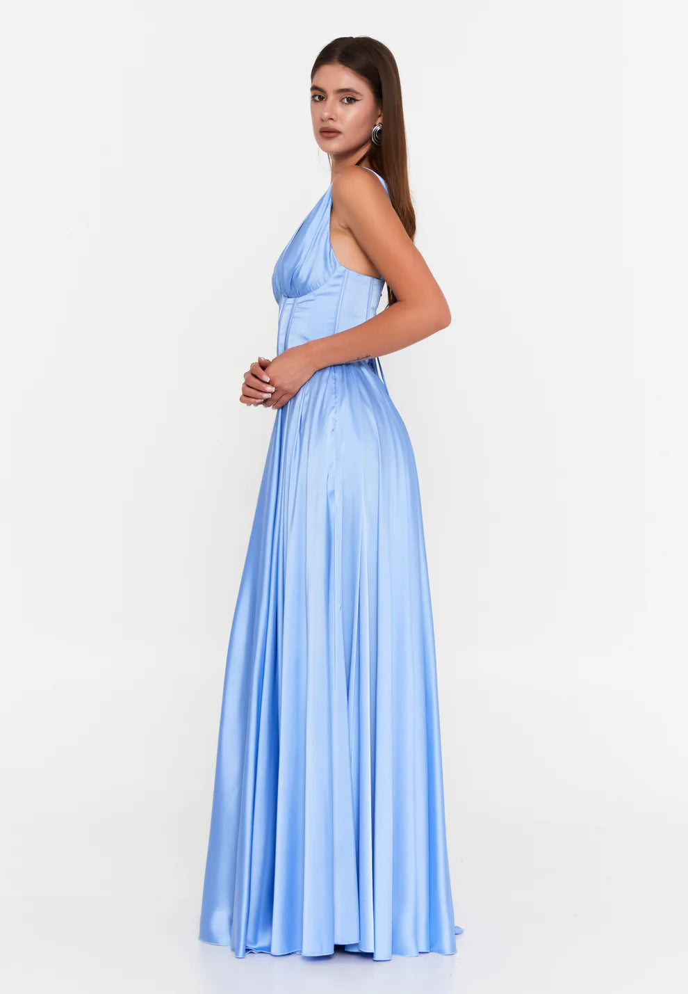 Sleeveless Maxi Satin Column Regular Wedding Guest Dress-SS0043