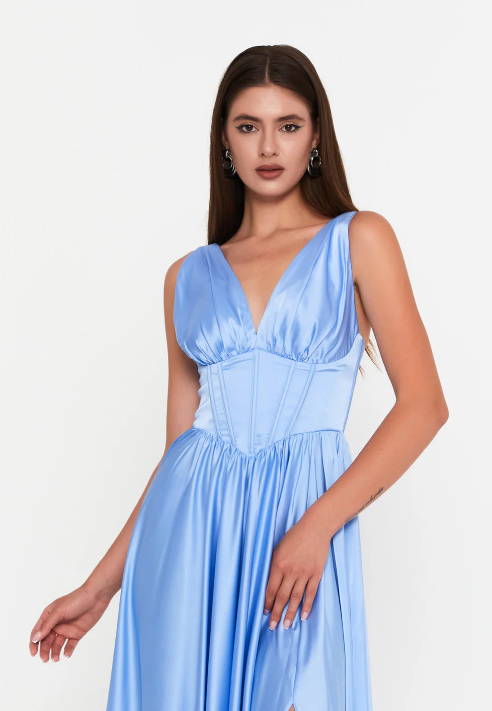 Sleeveless Maxi Satin Column Regular Wedding Guest Dress-SS0043