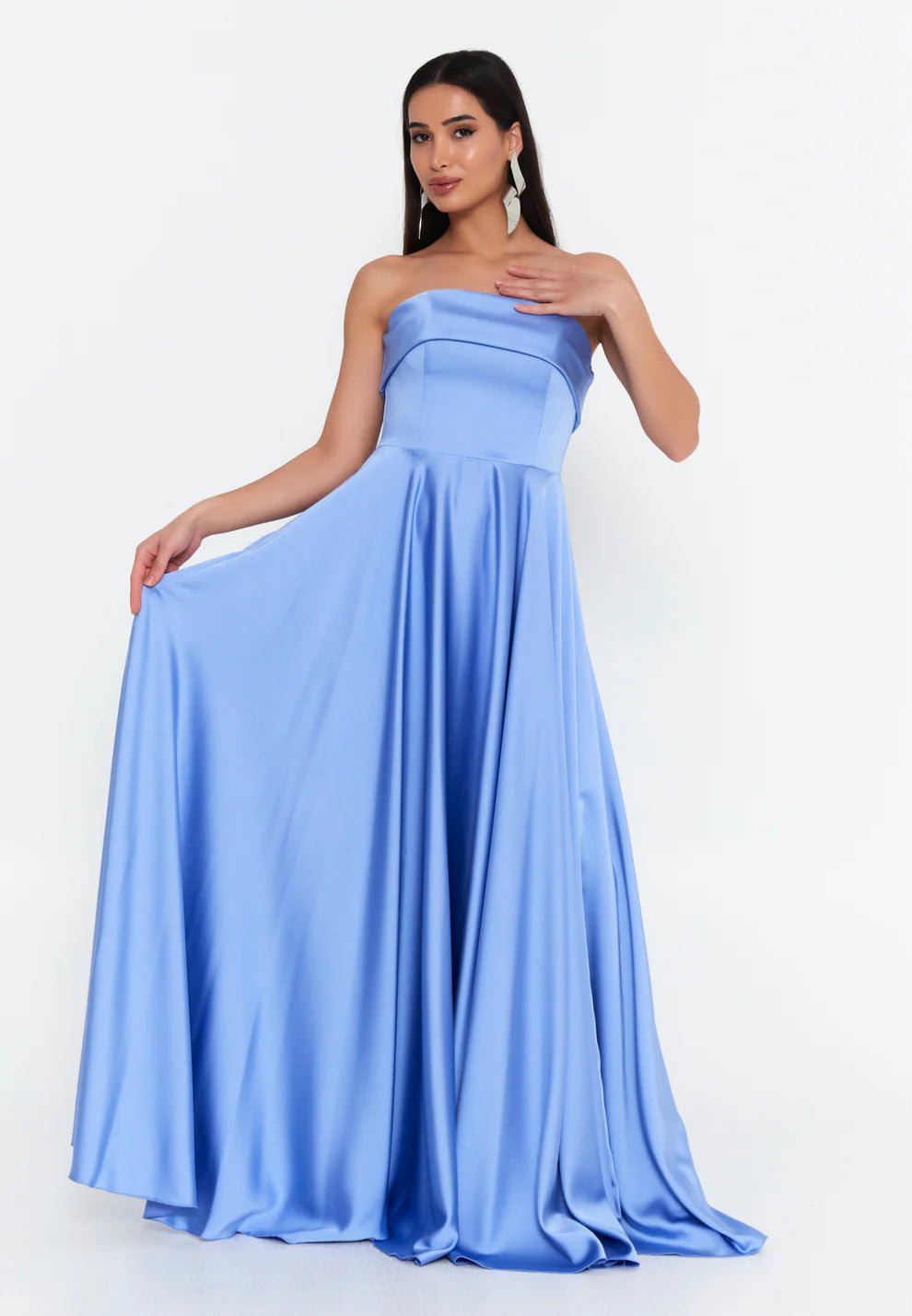 Strapless Maxi Satin Column Regular Evening Dress-SS0042