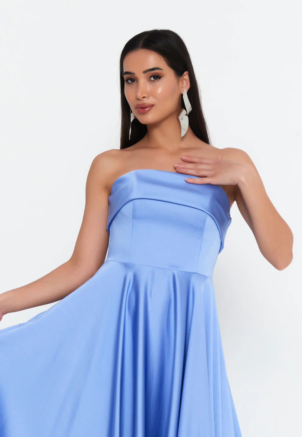 Strapless Maxi Satin Column Regular Evening Dress-SS0042